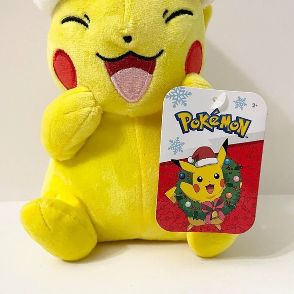Pokemon Pikachu Plush Winter Holiday Christmas Edition Santa Hat Stars 8 Inch - Picture 3 of 16
